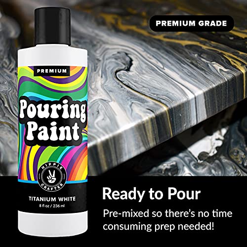 White Pouring Paint Acrylic Pouring for Pour Art and Flow Painting 8oz 236 ml Bottle Titanium White HIPPIE CRAFTER