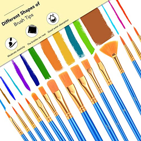 AROIC Acrylic Paint Brush Set, 15 pcs Nylon Hair Paint Brushes for All Purpose Oil Watercolor Face Body Rock Painting Artist, Small Paint Brush Kits AROIC