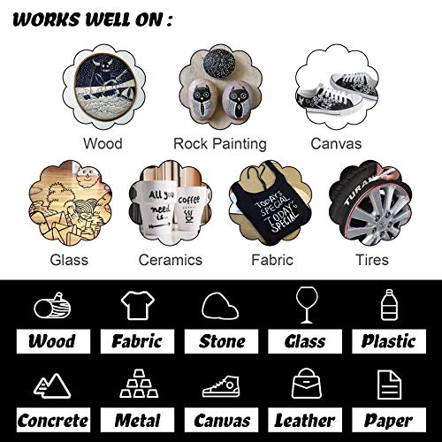 YOOHO Paint Pen White Black Acrylic Marker Set for Rock Wooden Tire Metal Leather Glass Painting, 0.7mm Fine Point Quick Drying (3pcs Black +3pcs YOOHO