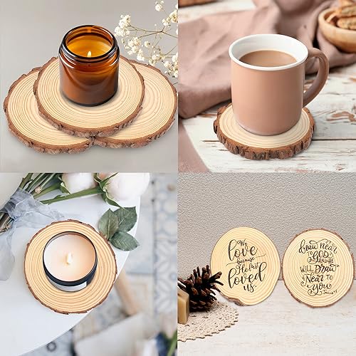 90 PCS 3-4 Inch Natural Wood Slices, Unfinished Pine Wood Circles with Barks for Coasters, DIY Crafts, Christmas Rustic Wedding Ornaments and