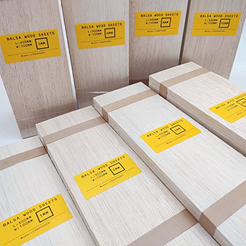 10 Pieces 1mm Balsa Wood Sheets 100mm X 300mm Natural Unfinished Wood for House Aircraft Ship Boat DIY Wooden Plate Model Craft Project US3001