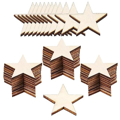 ZQYYQZ 100 Pieces 2 Inch Wooden Stars Shape Unfinished Wood Stars Pieces, Blank Wooden Star Cutouts for Christmas Crafts and Party Ornaments ZQYYQZ