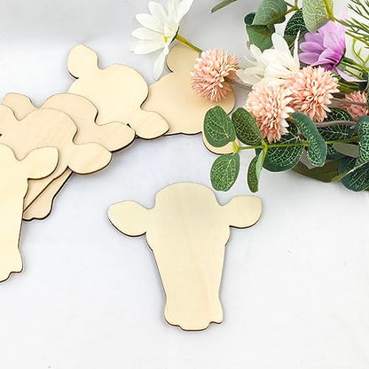 32 Pack Wood Cow Head Door Hanger Cutouts Unfinished Wooden Cow Head Door Hanger Ornaments DIY Cow Head Tags for Home Party Decoration Craft Project