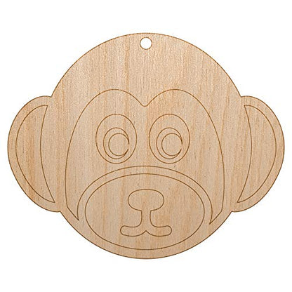 Cute Monkey Face Unfinished Craft Wood Holiday Christmas Tree DIY Pre-Drilled Ornament