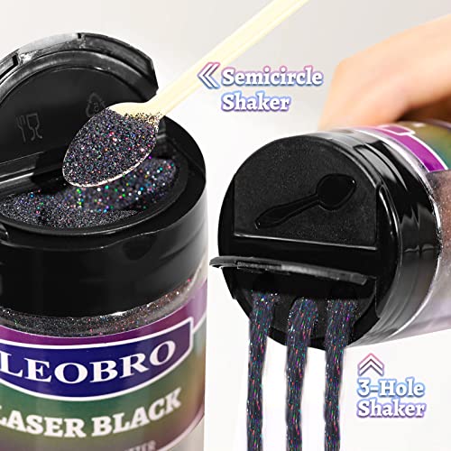 LEOBRO Black Glitter, Glitter, 180G/6.35OZ Holographic Ultra Fine Glitter, Resin Glitter Powder, 1/128" Metallic Black Glitter for Crafts Resin LEOBRO