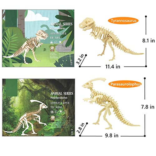 3D Wooden Dinosaur Puzzle - 6 Piece Set Wood Dinosaur Skeleton Model Puzzle - DIY Wooden Crafts 3D Puzzle - STEM Toys Gifts for Kids and Adults i-CHONY