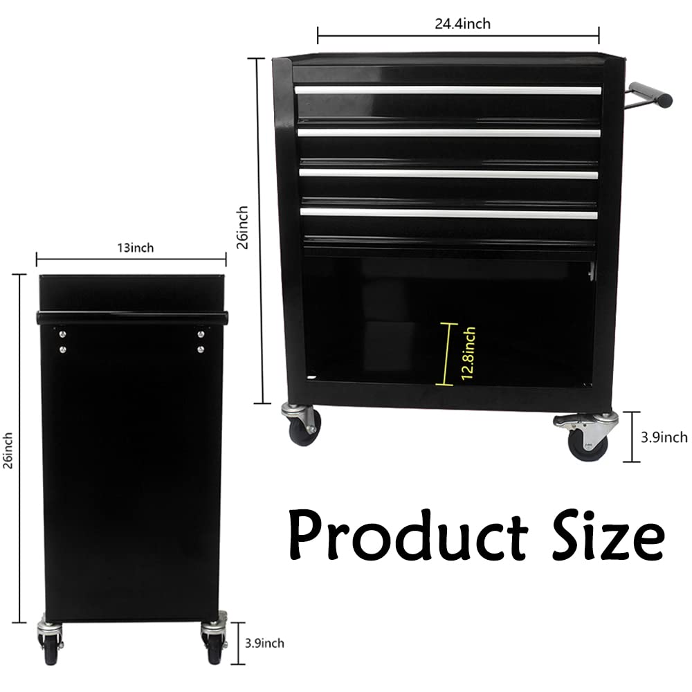 SEHAONOHOME 4 Drawers Rolling Tool Chest Cabinet with Wheels, Tool Storage Cabinet and Tool Box Organizer for Garage Warehouse Workshop, Black SEHAONOHOME