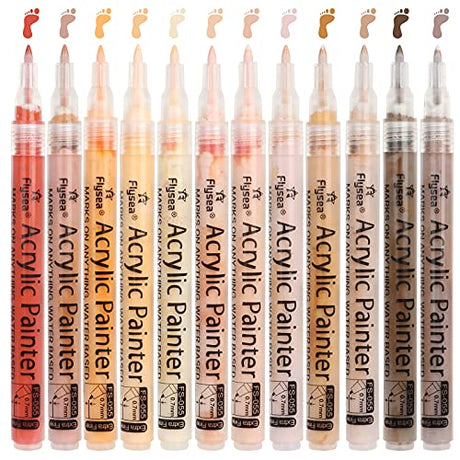 NAWOD Skin Tones Art Markers, Acrylic Paint Pens Set of 12 Skin Colors Paint Markers for Rocks Canvas Tiles Glass Ceramic Wood Sketch Portrait Manga NAWOD