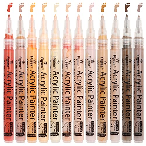 NAWOD Skin Tones Art Markers, Acrylic Paint Pens Set of 12 Skin Colors Paint Markers for Rocks Canvas Tiles Glass Ceramic Wood Sketch Portrait Manga - WoodArtSupply