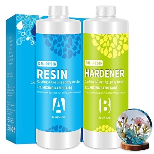 DR. RESIN 64oz Crystal Clear Epoxy Resin Kit (32oz Resin + 32oz Hardener) 2 Part Art Resin for Jewelry Tabletop Coating and Casting DR. RESIN