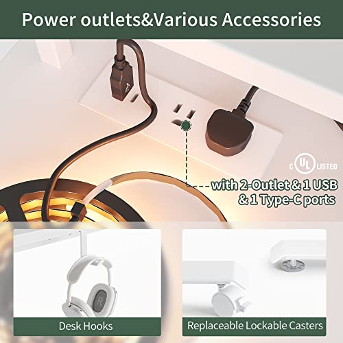 FEZIBO 63" Triple Motor L Shaped Standing Desk with LED Strip & Power Outlets, Height Adjustable Stand up Corner Gaming Desk with Ergonomic Monitor FEZIBO