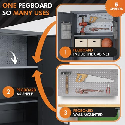 METALTIGER Locking Metal Storage Cabinet | Garage Storage Cabinet with Doors and 5 Adjustable Shelves | 71" Lockable Tool Cabinet | Heavy-Duty Metal - WoodArtSupply