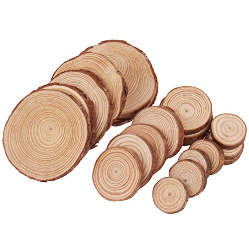 Natural Wood Slices, Tiberham 21 Pcs 1.2-3.9 Inches Unfinished Wooden Circles Round Rustic Wood with Bark, Solid Log Discs Craft Wood Kit for Arts Tiberham