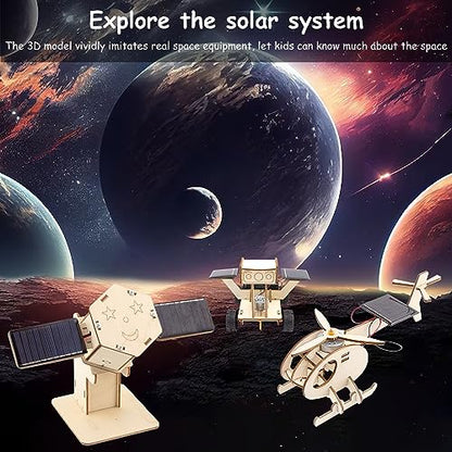 4 in 1 STEM Projects for Kids Ages 8-12 Solar-Power Science Experiment Wooden Building Kits Assembly 3D Wooden Puzzles Toy for Boys and Girls 8 9 10