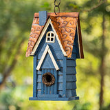 Glitzhome GH90096 Hanging Distressed Wooden Garden Cottage Birdhouse, Blue glitzhome