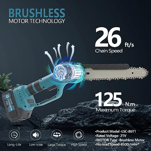 Electric Mini Chainsaw Cordless 8 Inch 6 Inch 2-in-1 Battery Powered Handheld Chainsaw with Brushless Motor，2pc 21v Battery（4.0AH+2.5AH) for Trimming - WoodArtSupply