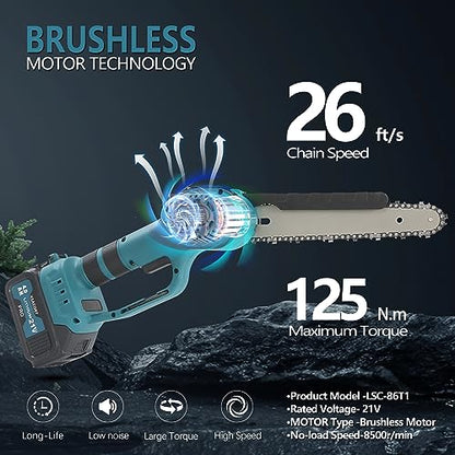 Electric Mini Chainsaw Cordless 8 Inch 6 Inch 2-in-1 Battery Powered Handheld Chainsaw with Brushless Motor，2pc 21v Battery（4.0AH+2.5AH) for Trimming - WoodArtSupply