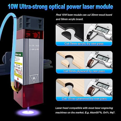 Laser Module with Air Assist, 80W Laser Engraving Cutting Module for Wood, 10W Output Power, Built in FAC, Compressed Spot CNC Carving DIY Laser - WoodArtSupply