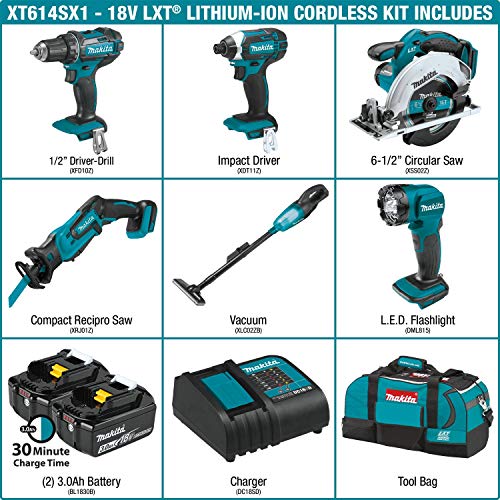 Makita XT614SX1 18V LXT® Lithium-Ion Cordless 6-Pc. Combo Kit (3.0Ah) - WoodArtSupply