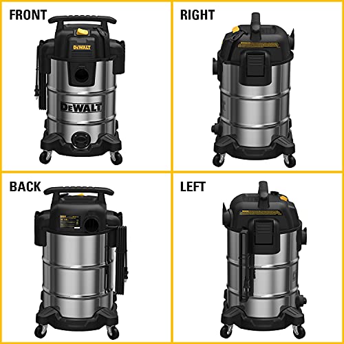 DeWalt DXV08S Wet/Dry Vacuum 8 Gallon 4 Peak HP, Stainless Steel, Silver - WoodArtSupply