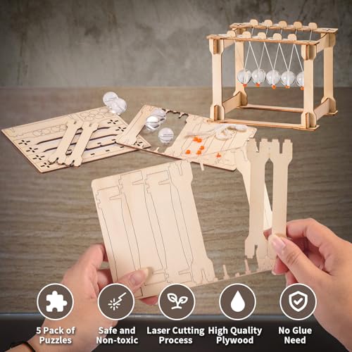 STEM Science Kits, 5 Set Building Kits for Kids Ages 8-12, 3D Wooden Puzzles, Wood Crafts for Boys 6-8, Science Experiment Projects, Woodworking Yutin