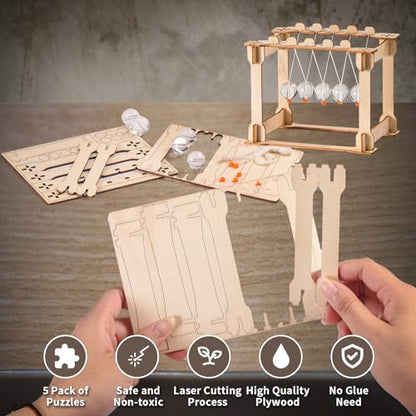 STEM Science Kits, 5 Set Building Kits for Kids Ages 8-12, 3D Wooden Puzzles, Wood Crafts for Boys 6-8, Science Experiment Projects, Woodworking