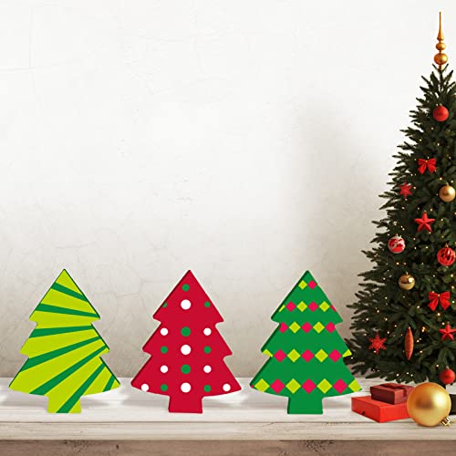 Whaline 12Pcs Christmas Tree Wooden Cutouts Blank Xmas Tree Unfinished Table Wooden Signs DIY Tiered Tray Decor for Christmas Home Kitchen Office