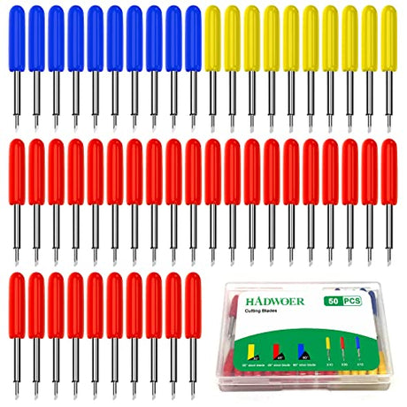 Hadwoer 50PCS Replacement Cutting Blades for Cricut Explore Air 2/Air 3/Maker/Maker 3, Includ 10PCS Fine Point Blade, 30PCS Standard Blaeds and 10PCS Hadwoer