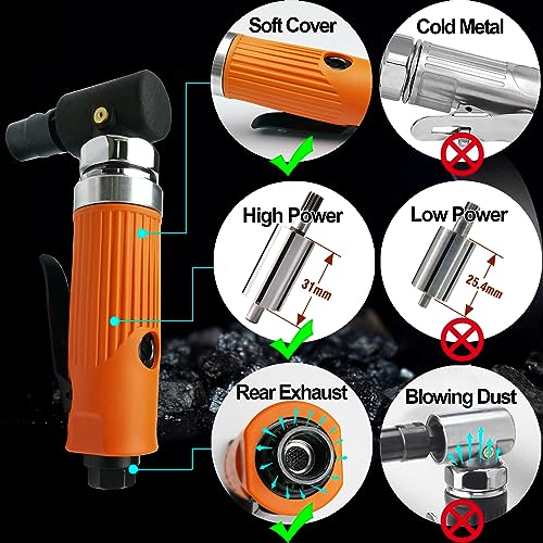MOMODA 1/4" Mini Air Die Grinder Kit Right Angle 90 Degree Pneumatic Sander 20,000RPM High-power Model with 1/4"(6MM) and 1/8"(3MM) Collets for MOMODA