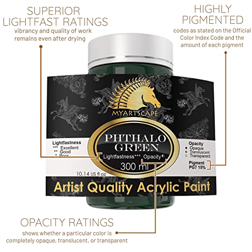 MyArtscape Acrylic Paint Set - 12 x 300ml Bottles - Lightfast - Heavy Body - Rich Pigments - Artist Quality Painting Supplies - Professional Grade MyArtscape