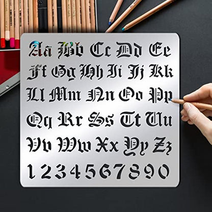 BENECREAT Matte Metal Letters Stencils, Gothic A to Z Alphabet & Number Stencil Template for Painting, Wood Burning, Leather Burning, Engraving, - WoodArtSupply