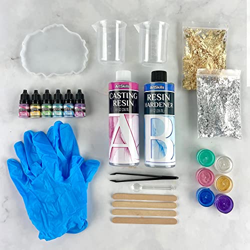 ArtSkills Epoxy Resin Kit for Beginners, Clear Craft Resin Art Kit with Silicone Coaster Mold, Alcohol Inks, Mica Powder & Accessories, 27 pc ArtSkills