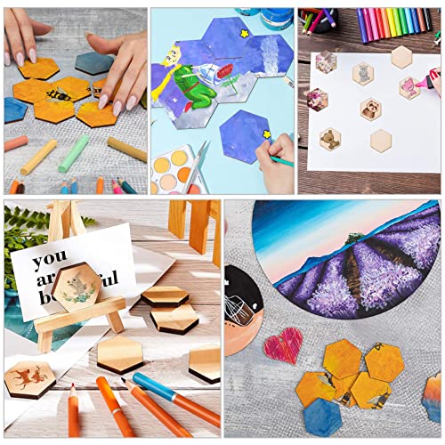 MAGICLULU 50pcs 60MM Mini Hexagon Wood Slices Unfinished Wooden Hexagon Cutouts Blank Hexagon Wood Chips for DIY Craft Projects Painting Home