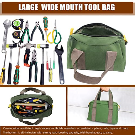 BLIRITEL 12 Inch Wide Mouth Tool Bag, Heavy Duty Canvas Tool Storage Bag, Large Capacity Handbag, Multi-function Tool Organizer Tote Bag for Storage BLIRITEL