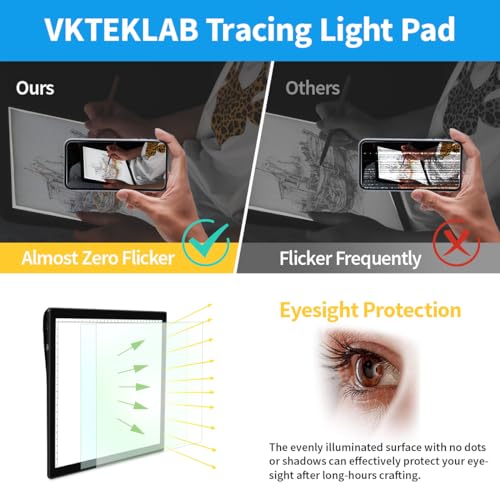 Tracing Light Pad, VKTEKLAB A4 Rechargeable Light Box with Foldable Stand, Wireless Light Board for Tracing with Magnetic Clip, 5-Level Brightness,