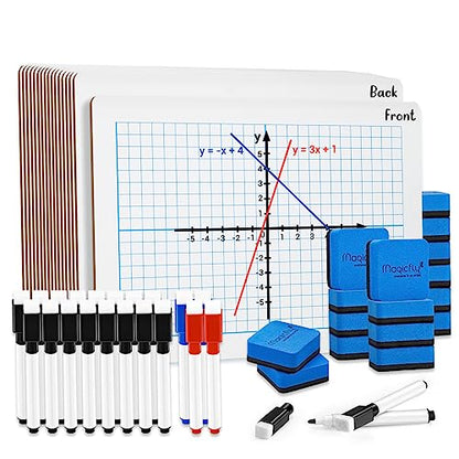 Magicfly Small White Board Grid Whiteboard Dry Erase Boards XY Axis Graph 9"x12", 16 Pack Mini Math Whiteboard Portable for Students Classroom - WoodArtSupply