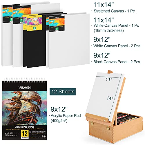 VISWIN 74 Pcs Premium Acrylic Painting Set, Painting Kit with Tabletop Sketch Box, 48 Colors Acrylic Paints, Canvas Panels, Nylon Paint Brushes, and VISWIN