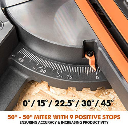 Evolution Power Tools R255SMS+ PLUS 10-Inch Sliding Miter Saw Plus Multi-Material Multi-Purpose Cutting Cuts Metal, Plastic, Wood & More 0˚ - 45˚ - WoodArtSupply