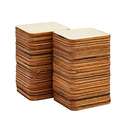 60 Pack 2x2 Wood Squares for Crafts, 2.5mm Unfinished Wood Cutouts with Rounded Corners