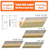 SITLDY 34 Degree Framing Nails 4 Sizes (2"+2-1/2"+3.0" Ring+3-1/2" Smooth), Offset Round Head Hot Dipped Galvanized Paper Tape Strip Nails, 80 per SITLDY