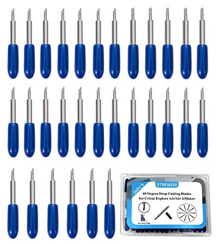 30PCS 60°Deep Cut Replacement Blades, STREWEEK, The Cutting Blades for Cricut/Explore Air/Air 2/Maker, Perfect for Cutting Medium Such as Vinyl - WoodArtSupply