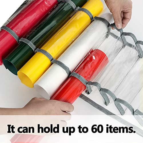 DKHDBD Vinyl Roll Holder with 60 Compartments and Keeper Door Hooks Strap, Clear Organizers Wall Mount for Home Craft Closet (Grey) DKHDBD