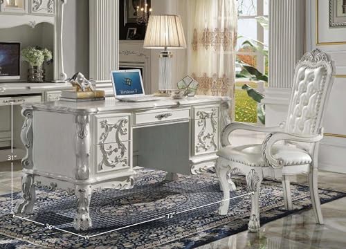 Acme Furniture Dresden 36" Wide Wooden Executive Writing Desk, Bone White Finish Acme Furniture