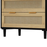 Fulvari 3 Drawer Rattan Dresser for Bedroom,Wood Storage Chest of Drawers,Rattan Storage Cabinet, Wide Closet Dresser Storage Organizer for Bedroom Fulvari