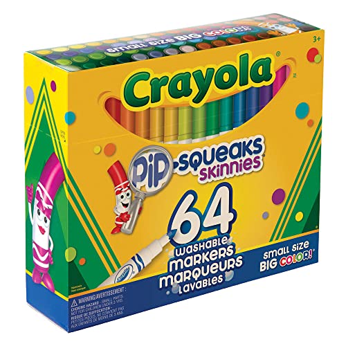 Crayola Pip-Squeaks Skinnies Washable Markers (64ct), Mini Markers for Kids, Coloring Markers, Craft Supplies, Kids Holiday Gift, 3+ Crayola