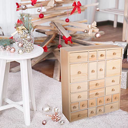 Vencer Wooden Countdown to Christmas Advent Calendar Storage Organizer with 24 Drawers,Jewelry Box,Desktop Organizer,DIY Unfinished Wood,Measures Vencer