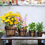 Adnee 4 Pack Wooden Whiskey Barrel Planters - 4 Sizes Wooden Bucket Barrel Garden Planters Set - Rustic Flower Planters Pots Container for Indoor Adnee