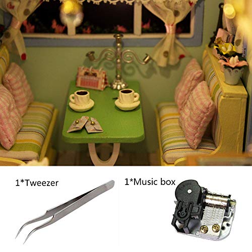 MAGQOO Wooden Dollhouse Miniature with Furniture DIY Dollhouse Kit DIY House Kit Tiny House Kit with Voice Control and Music Movement 1:18 Scale MAGQOO