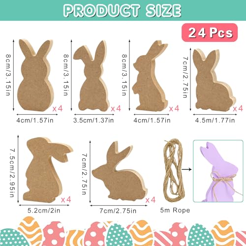 24 Pieces Easter Wooden Bunny Cutouts Unfinished Bunny Table Wooden Signs Peeps Bunny Shaped Blank Wooden Signs Rabbit Shape Tabletop Decor for - WoodArtSupply