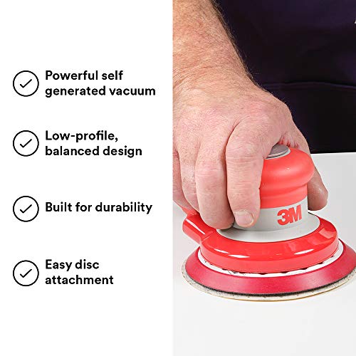 Cubitron 3M Random Orbital Sander – Self Generated Vacuum Sander – 5” x 3/16” Diam. Orbit – Pneumatic Palm Sander – Hook and Loop Pad – For Wood, Cubitron